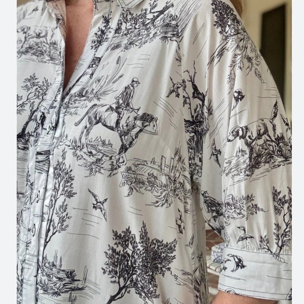 Umgee‎ Toile Puff Sleeve Blouse Top sz Md NWOT Rayon - Picture 12 of 12